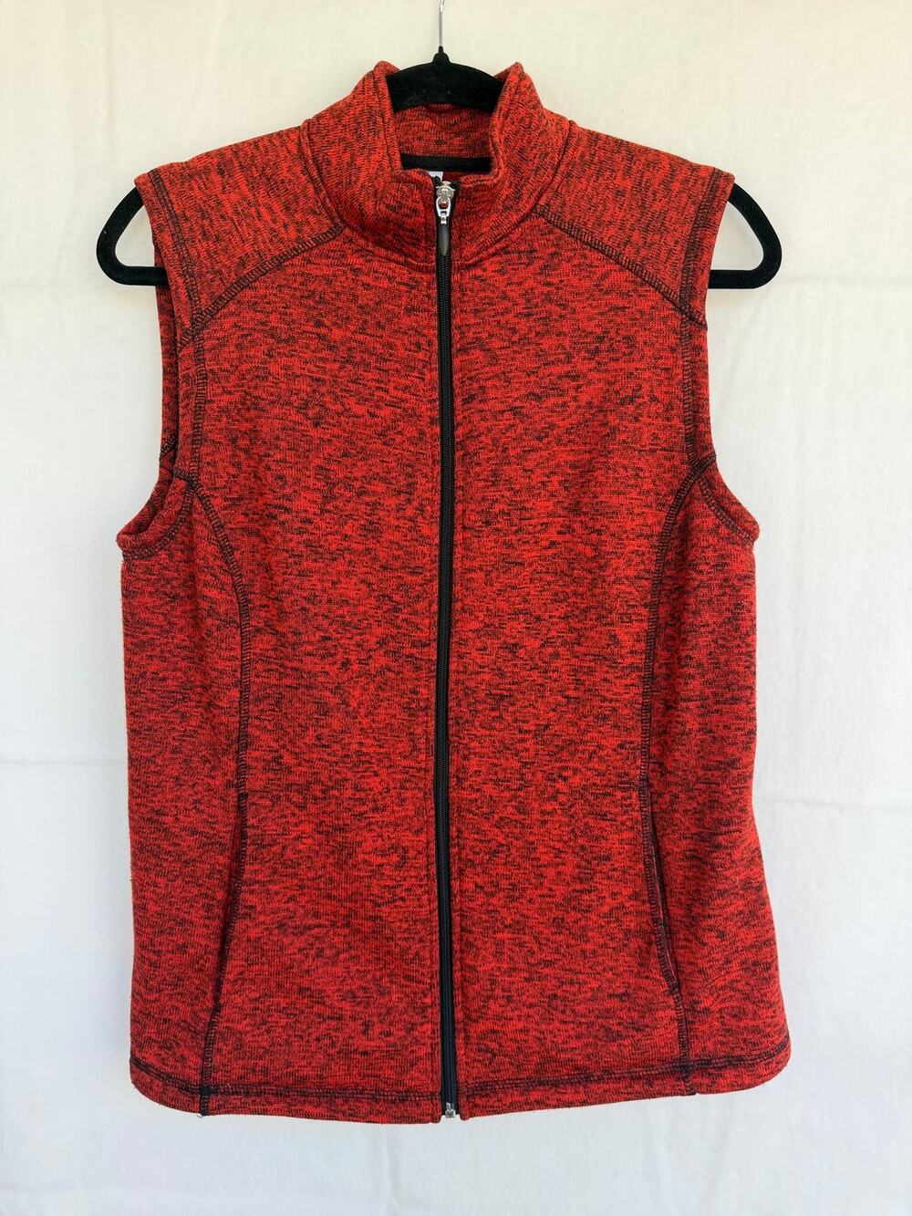 Exertek Women's Red Black Heathered Fleece Full Zip Vest Size Medium